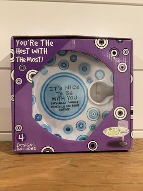 Enesco Cocktail-Wine Plate Set With Cup Holder